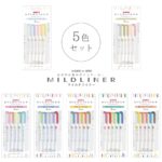 Zebra Pen Technologies Mildliner WKT7-5C-NTC Highlighter, Natural Mild, 5 Colors Set