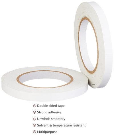Amazon Brand - Solimo Tissue Tape for Art & Craft, 12mm (Width), 50 Meters (Length), Pack of 2, White