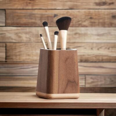 Wooden Pen Holder Desktop Stationery Storage Box Large Capacity Office Organizer Storage Pen Stand, Brown