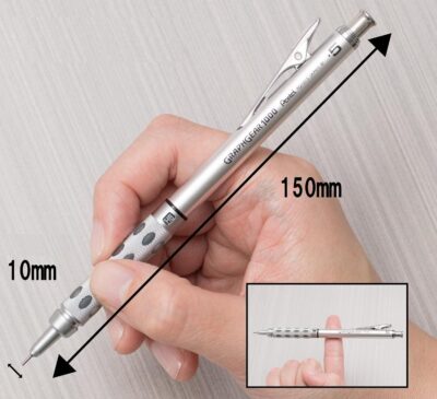 Pentel GraphGear 1000 0.5 Mm Mechanical Drafting Pencil | Metal Clip With Retractable Mechanism | Dual Metal & Rubber Grip | Pack Of 1 | Silver & Black (PG1015)