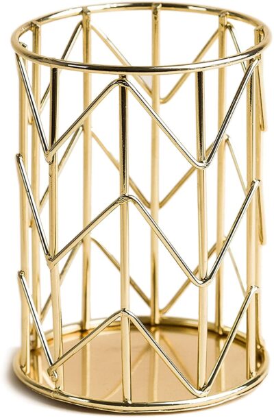 Pencil Pen Cup Holder Stylish Stand Organizer for Office Desk, Study Table, School Gifts Women's Desk Organizer, Makeup Brush Holder, Office Table Accessories (Gold)