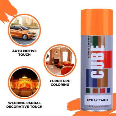 Cube Orange Spray Paint | 2 X 400 mL | for Metal, Plastic, Wood, Car & Bike | Fast Drying, Brilliant Finish, No CFCs, Interior & Exterior Use