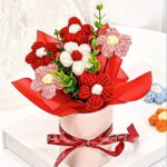 Nostrae by Ekhasa Red Cherry Blossom Crochet Flowers Bouquet (Small Size) | Knitted Flowers For Gifting | Woolen Bouquet Perfect For Crochet Gifts | Handmade Bouquets Gift