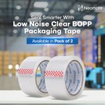 Low Noise Clear BOPP Packaging Tape | 48mm x 50m, Pack of 2 | Heavy-Duty Transparent Tape for Packaging, Decorating, DIY Projects