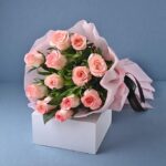 FlowerAura Fresh Artificial Flower Bouquet of 12 Silky Pink Roses Flowers For Birthday Gift, Anniversary Gift, Wedding Gift, Mother's Day Gift, Love & Romance Gift, Father's Day Gift (Same Day Delivery)