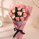 Flower Aura Fresh Artificial Flower Bouquet of 8 Pink Roses Flowers for Birthday Gift, Anniversary Gift, Wedding Gift, Mother's Day Gift, Love & Romance Gift, Father's Day Gift (Same Day Delivery)