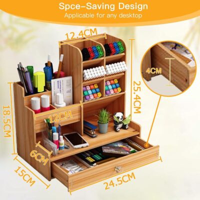 Wood Pen Stand Desk Organizer Pencil Holder Table Organizer For Study Table Stationary Organizers For Office (Diy), Brown