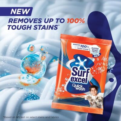 Surf Excel Quick Wash Detergent Powder 1 kg, Washing Powder with Lemon & Bleach to Remove Tough Stains on Clothes - Bucket & Machine Wash