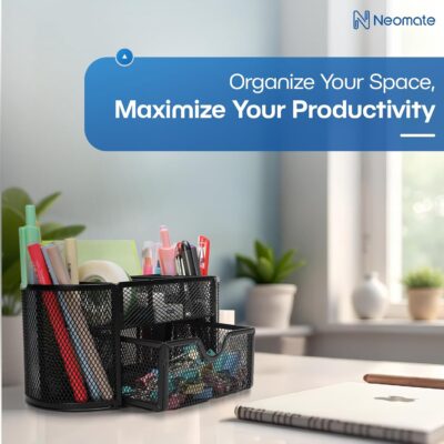 Metal Mesh Desk Organizer|Durable Office Supplies Caddy with Drawer for Home & Office|Desktop Organizer & Décor|Black, Drawer Organizers