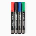 Camlin 7270002 Kokuyo Permanent Bold Marker - Pack of 4 Assorted Colors (Black, Blue, Red, Green)