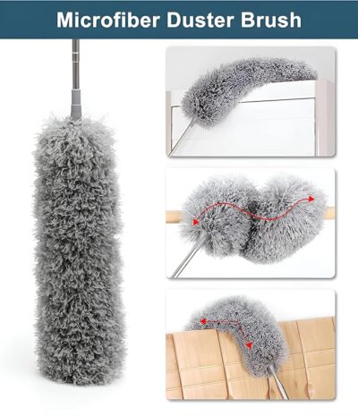 Ceiling Fan Cleaner with Long Handle, 100 Inch Extendable Microfiber Duster – Bendable Telescopic Cobweb Cleaner, Anti-Scratch Washable Head