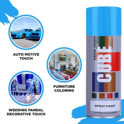 Cube Blue Spray Paint | 2 X 400 mL | for Metal, Plastic, Wood, Car & Bike | Fast Drying, Brilliant Finish, No CFCs, Interior & Exterior Use