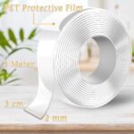 3 miter Adhesive Tape, Double Sided Tape, Heavy Duty Double Sided Adhesive Pads, Strong Adhesive Strips for Walls, No Traces, Reusable Transparent Nano Tape for Hanging Paintings, Carpet