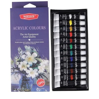 worison Acrylic Color Set of 12 Colors X 12ML Tubes, Multicolor