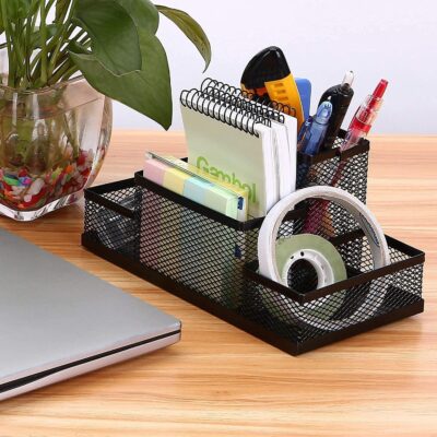 OFIXO 4 Compartment Metal Mesh Pen Stand - Perfect Desktop Pen Organizer for Office, School, and Home - Sturdy and Sleek Design - Ideal for Pens, Pencils, Markers, and More