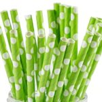 CHOCO DECOR Disposable Paper Striped Straws - Green Dot Colour (6 mm)- Pack of 100 Pcs