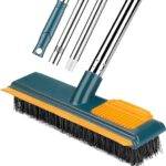 Stainless Steel Floor Cleaner Mop Brush Swiper with Strong Bristle | 2 in 1 Scrape Floor Scrubbing Brush with Long Handle | Tile Cleaner Broom for Kitchen (Green)