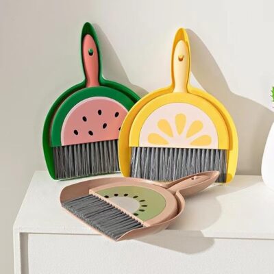 Fruit Design Mini Dustpan Supdi with Brush, Broom Set for Drawer Cleaning, Multipurpose Laptops, Keyboards, Dining Table, Car Seats, Carpets Cleaner -Pack of 1 (Multicolor)
