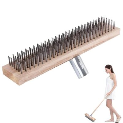 Serplex® 11.8 Inches Stainless Steel Bristle Scrub Brush Head Metallic Steel Wire Deck Brush for Scrubbing Stains on Concrete, Cleaning Outdoor Deck, Garage, Pool, Grout, Patio (Handle Not Included)
