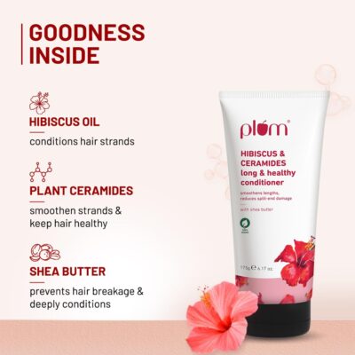Plum All Hair Hibiscus & Ceramides Conditioner | Nourishing Formula with Shea Butter | Smoothens & Strengthens Hair | Prevents Split Ends | 100% Vegan & Cruelty-Free | 175gram (Pack of 1)