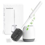 CUBIZ Silicone Toilet Brush with Quick Drying Stand and Leak-Proof Base, Toilet Brush Silicone Clean Without Dead Corners, Toilet Brush Holder Wall Mounted & Standing