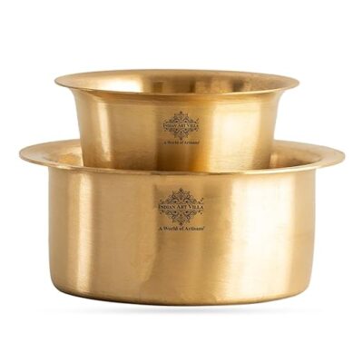 INDIAN ART VILLA Brass Handmade Coffee Filter Dabra Set, Matt Finish Bowl (240 ML) & Glass (160 ML) – Traditional Brass Coffee Serving Set, Ideal for Coffee Lovers, Gift for Special Occasions