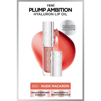 L’Oréal Paris Plump Ambition Hyaluron Lip Oil- 650 Nude Macaron- Plumping Lip Oil, 5 ml