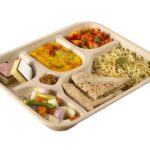 SANWALSA [5-Compartment, 15 Count, Beige Disposable Bagasse Plates | Eco-Friendly Sugarcane Meal Tray for Wedding, Party, Picnic, Event | Mess-Free Sections