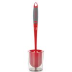 Kleeno by Cello Premium Plastic Toilet Brush with Holder (Red and Grey, Pack of 2 Piece)