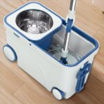 Spin Mop and Bucket System with Wheels, Stainless Steel Basket, Dual Chamber Design (Blue& White) Wiht [2 Refill ]
