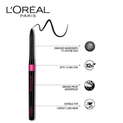L'OREAL PARIS Magique Kajal Pencil, Black, 0.35G (Pack Of 2) Matte Finish
