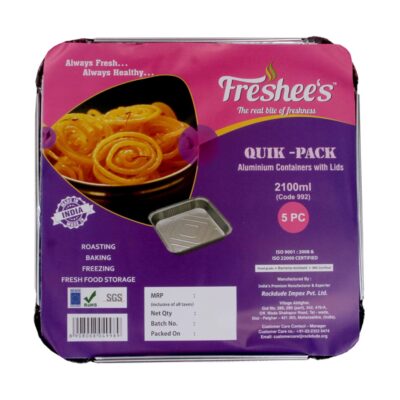 Freshee 2100ml Disposable Aluminium Foil Container with Lid for Food Storage Baking Roasting Freezing, Pack of 10 Foil Containers, Oven Safe