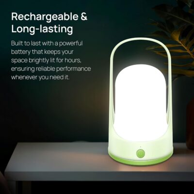wipro EL3 Rechargable Emergency Lantern with 3 Step Dimming | 360 Degree Light | Pack of 1 | 3600 Mah Battery | Upto 8 Hours Back Up | Type-C | High Quality Diffuser | Transparent Top Holder, White