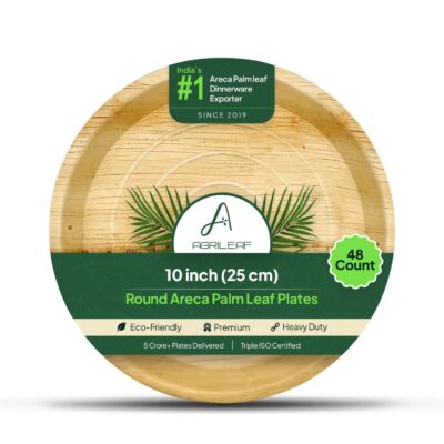 AGRILEAF 10" Round Areca Palm Leaf Plates (48-Pack) | Better Than Paper & Bagasse | Eco Friendly, Compostable| Microwave & Freezer Safe | Strong & Sturdy | Use & Throw | Parties, Events, Weddings