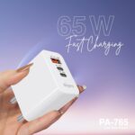 FINGERS PA-765 Mobile Adapter (65W Fast Charging, Triple Ports (2 x USB-C Ports & 1x USB-A), GaN Technology, PPS Support, BIS Certified, Fire Retardant) Classic White