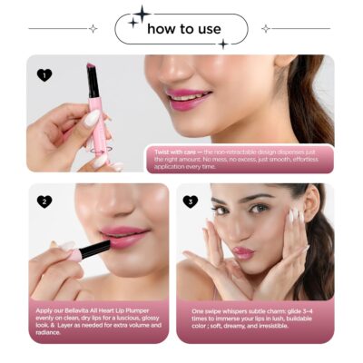 BELLAVITA All Hearts Lip Plumper | Hydrating Plumping Gloss | Natural Tint & Shine | BellaMood Tech | Paraben Free Lip Gloss | Burning Love | 1.2g