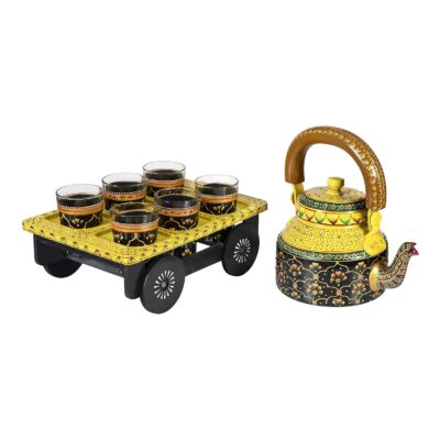 Royale Kettle Set Iii With 6 Glasses & Holder Handicraft Decorative Tea Coffee Set, 1000 milliliter