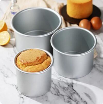 4, 5, 6 Inch with 4 Inch Height Aluminium Round Tall Cake Baking Tins Mould Pan Set for 1kg /1.5kg /2kg Cake (Set of 3 Pieces)