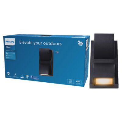 Philips 6W 2-Way Decorative Wall Light | Flash IP 65 Dust-Proof & Waterproof Wall Light for Decoration | Colour : Warm White, Pack of 1