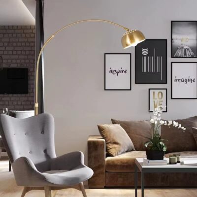 HDC Golden Huge Arc Floor Lamp for Living Room | Modern Luxury Standing Lamp with Heavy Black Marble Base | Tall Over The Sofa Arched Reading Light | Contemporary Mid-Century Gold Arc Lamp