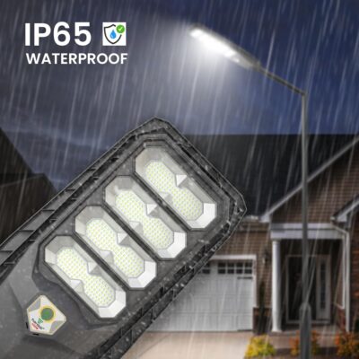 hardoll 400W All in One Solar Street Light LED Outdoor Waterproof Motion Sensor Lamp for Home Garden 15000mah Battery Remote Controlled(ABS,Cool White-Pack of 1) Battery Replaceable