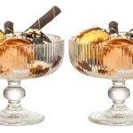 Sundae Ice Cream Glass Bowl, Stripes Clear Glass Fruit Parfait Cups, Glass Dessert Cups for Sundae, Ice Cream, Fruit, Salad, Cocktail (270ML, Pack of 2)