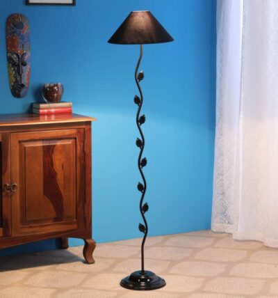 tu casa Black Cotton Shade with Black Metal-Iron Base Floor Lamp | Elegant Standing Lamp for Living Room, Bedroom, Office, Home Décor | (Height : 55 Inch/No Blub Included)