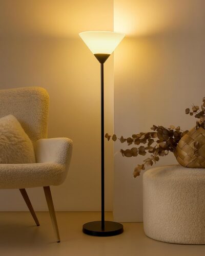 Homesake® Sky Ribbed Dome Standing Lamps with Acrylic Shade | Modern Floor Lamp for Living Room | Office | Corner Lamp for Living Room Straight Black (Black, Inverted)