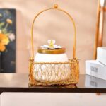 CraftVatika Gift Items Dry Fruit Container Jar with Basket, Home Decor Items, Wedding Gifts, Cookie Nuts Storage Jar with Lid, Elegant Dry Fruits Box for Storage