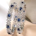ZENEME Rhodium-Plated Silver Toned American Diamond Square Shaped studded Bangle Jewellery Set for Girls and Women (Set Of 2)