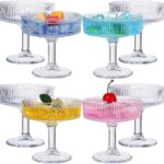 6 Pcs Glass Ice Cream Bowls, 200 ml Glass Dessert Bowls, Vintage Footed Sundae Cups Ice Cream Cups for Dessert, Sundae, Trifle, Fruit, Salad, Snack, Cocktail Ribbed Glassware