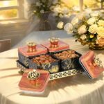 Nabhya Sparkle 4pc 360 Revolving Airtight Dry Fruit Containers Set with Lid & Serving Tray, Dry Fruit Box for Serving Sweets, Candy, Pickle, Mukhwas (Pack of 4) (Black)