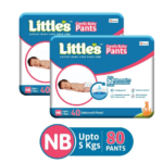 Little's Baby Pants Diapers New Born Size (80 Pieces) | 12-Hour Absorption, Soft Comfort & Leak Protection
