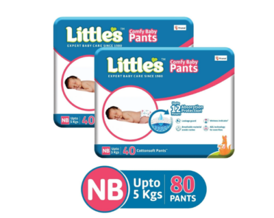 Little's Baby Pants Diapers New Born Size (80 Pieces) | 12-Hour Absorption, Soft Comfort & Leak Protection